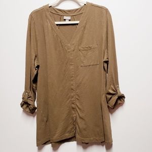 Jill Sz XL Brown Pullover Slub Tunic V-Neck